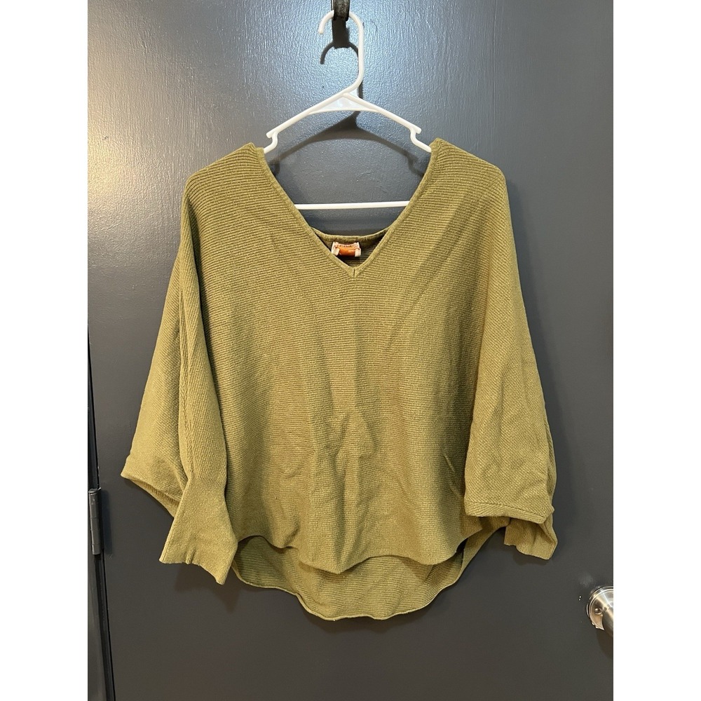 Kerisma Womens S/M Dolman Sweater Green Ribbed Knit Oversized Batwing